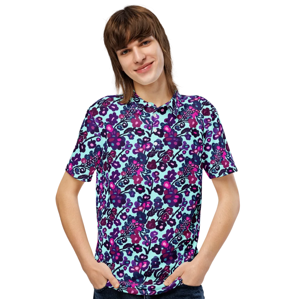 Electric Wildflowers on Men's Slim Fit Polo Shirt — Front