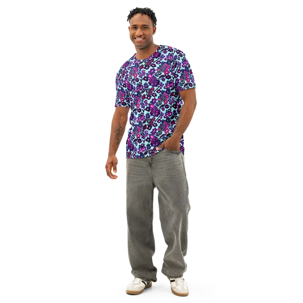 Electric Wildflowers on Men's Cotton Crew Neck T-Shirt — Front