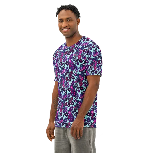 Electric Wildflowers on a Men's Cotton Crew Neck T-Shirt