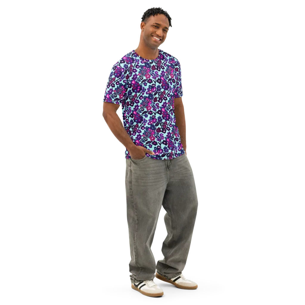 Electric Wildflowers on Men's Cotton Crew Neck T-Shirt — Right Front