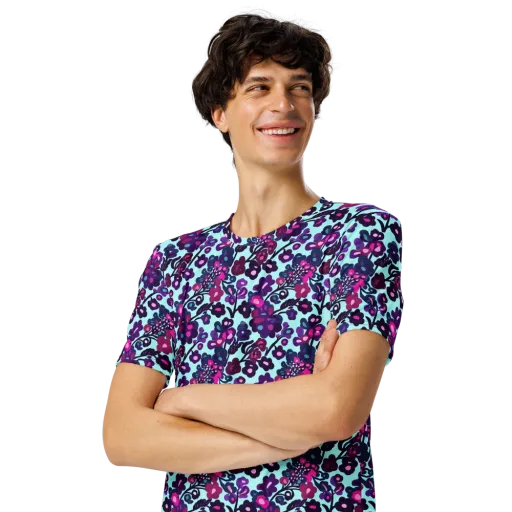 Electric Wildflowers on a Men's Crew Neck T-Shirt