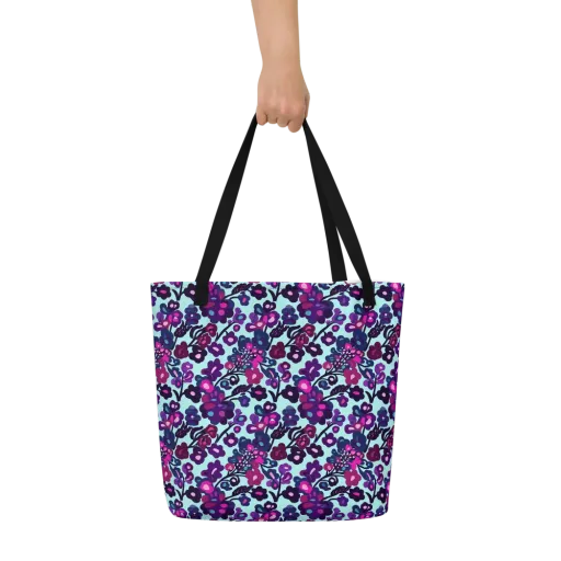 Electric Wildflowers on a Large Tote Bag W/ Pocket