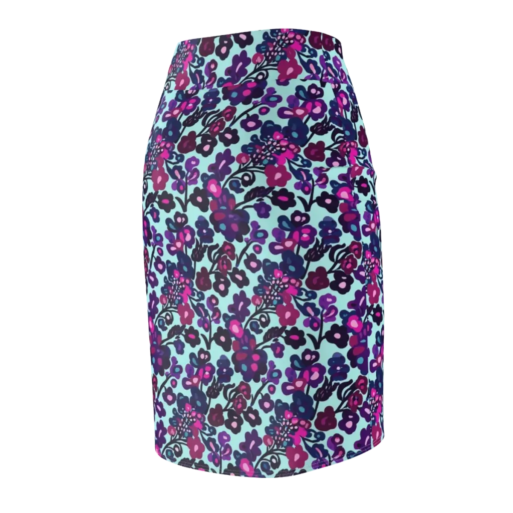 Electric Wildflowers on Pencil Skirt — Back Side