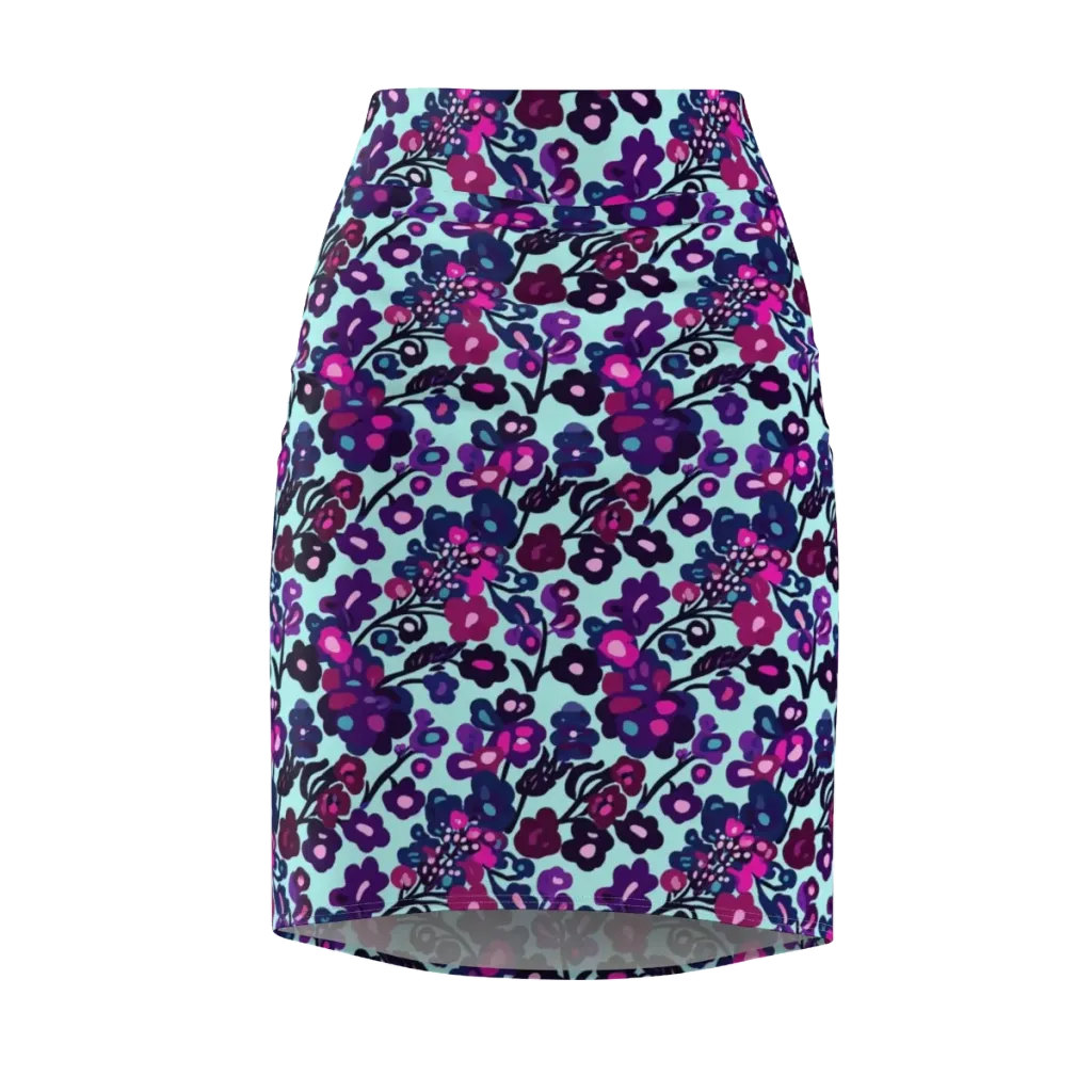 Electric Wildflowers Pencil Skirt on model