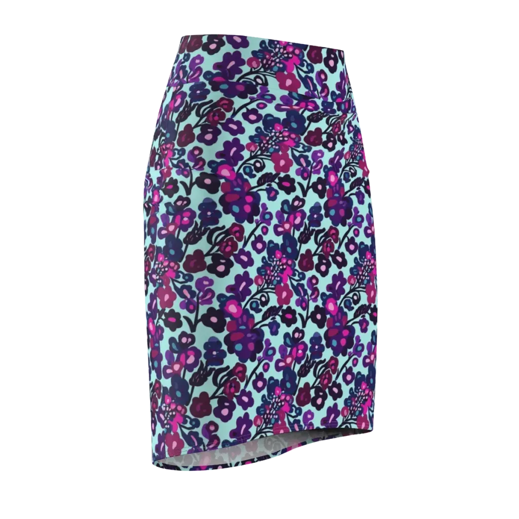 Electric Wildflowers on Pencil Skirt — Front Side
