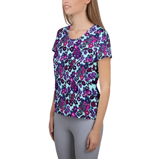 Electric Wildflowers on a Women's Athletic T-Shirt