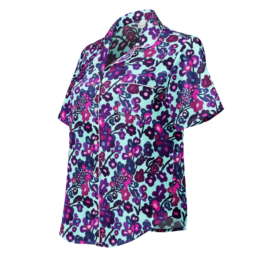 Electric Wildflowers on Women's Short Sleeve Pajama Top — Left Front