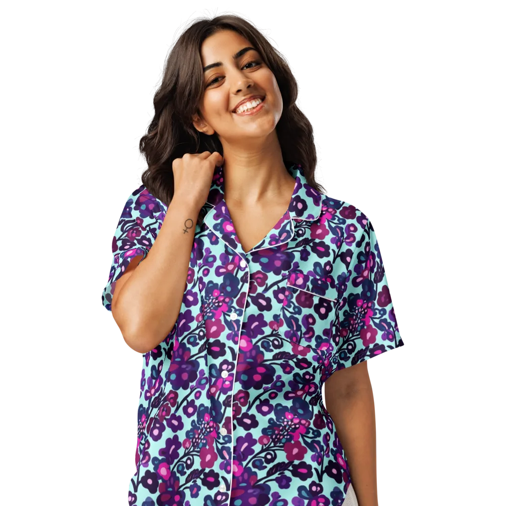 Electric Wildflowers on Women's Short Sleeve Pajama Top — Front