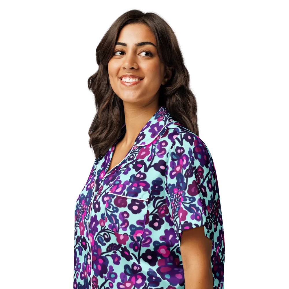Electric Wildflowers on Women's Short Sleeve Pajama Top — Left Front