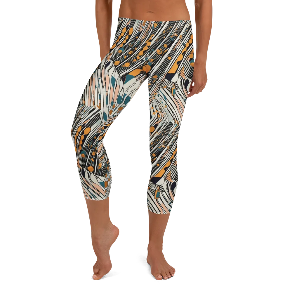 Art Deco Current on Capri Leggings — Front