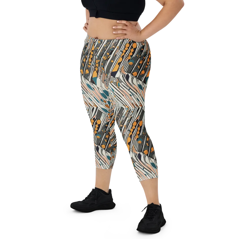 Art Deco Current on Capri Leggings — Front