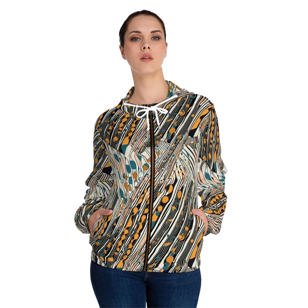 Art Deco Current on Women's Full-Zip Hoodie — Front On Person