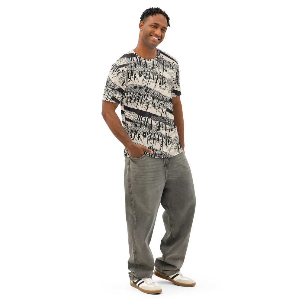 Noir Crescendo on Men's Cotton Crew Neck T-Shirt — Right Front