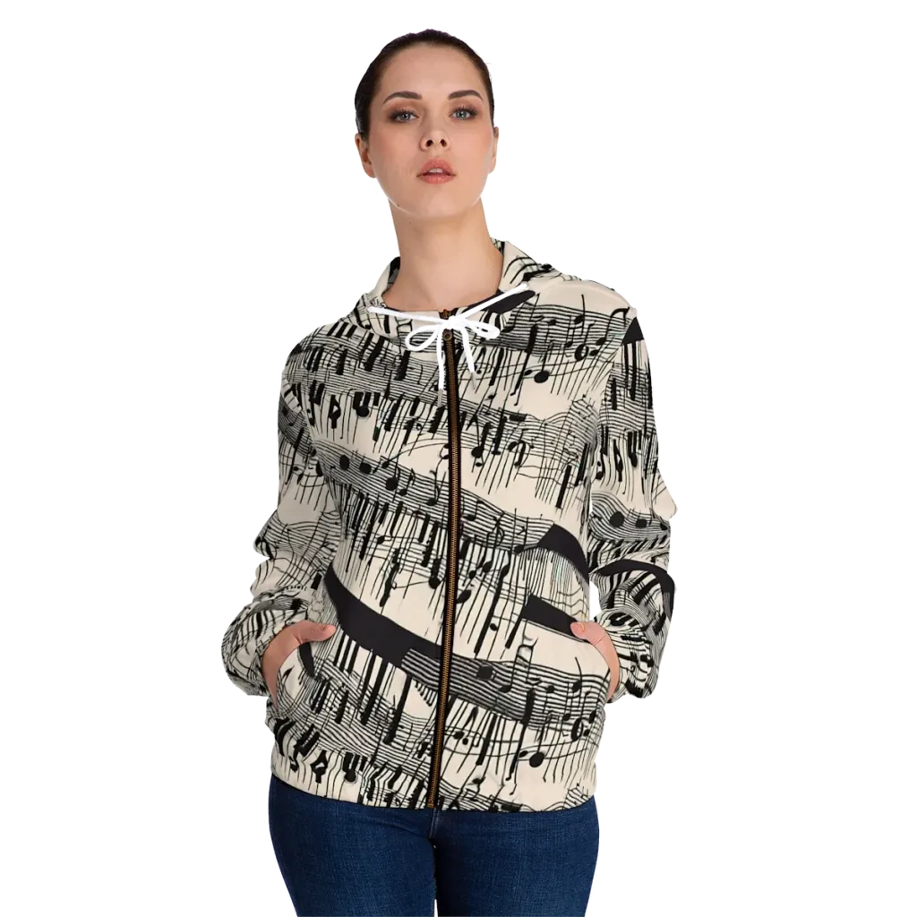 Noir Crescendo on Women's Full-Zip Hoodie — Front On Person