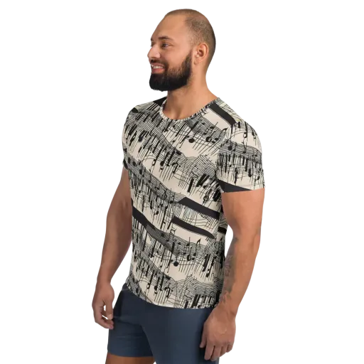Noir Crescendo on a Men's Athletic T-Shirt