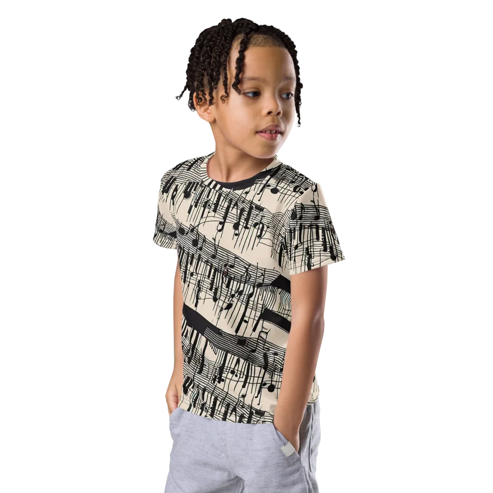 Noir Crescendo on Kids Crew Neck T-Shirt — Left Front