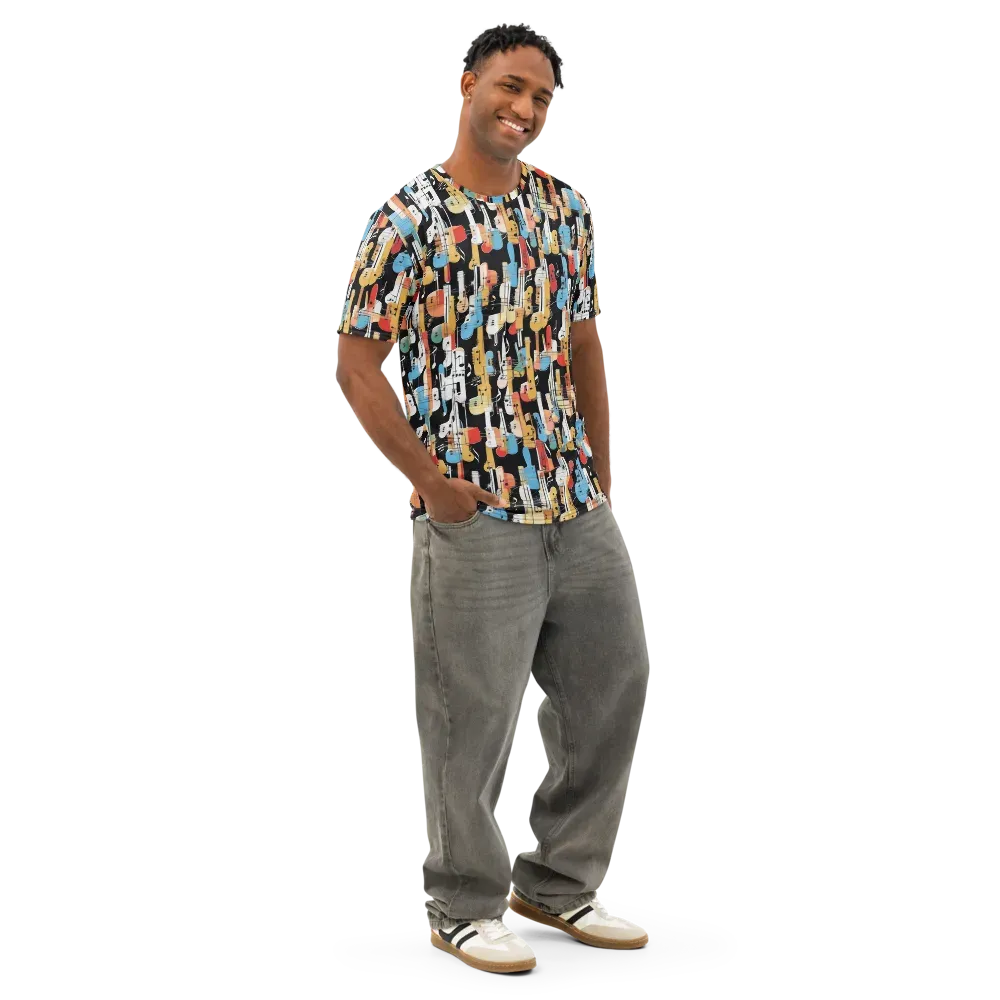 Jazz Mosaic on Men's Cotton Crew Neck T-Shirt — Right Front