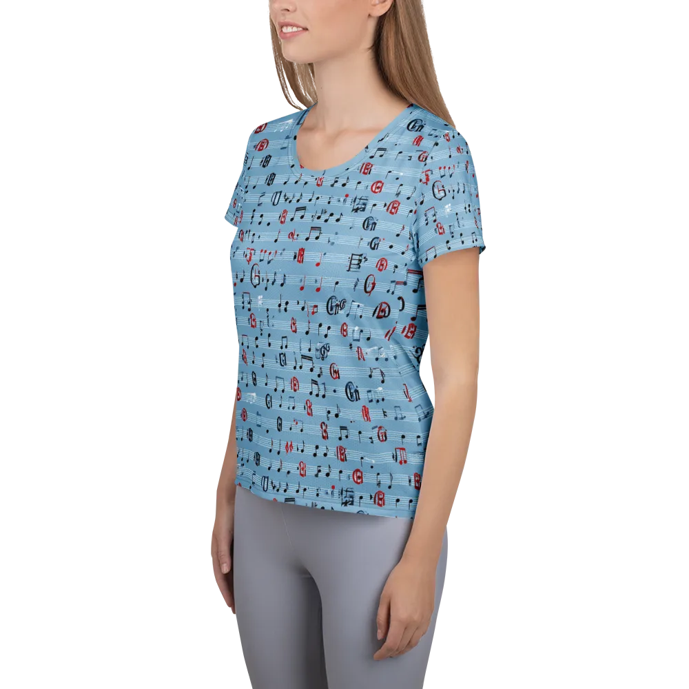 Blue Note Ballet on Women's Athletic T-Shirt — Left