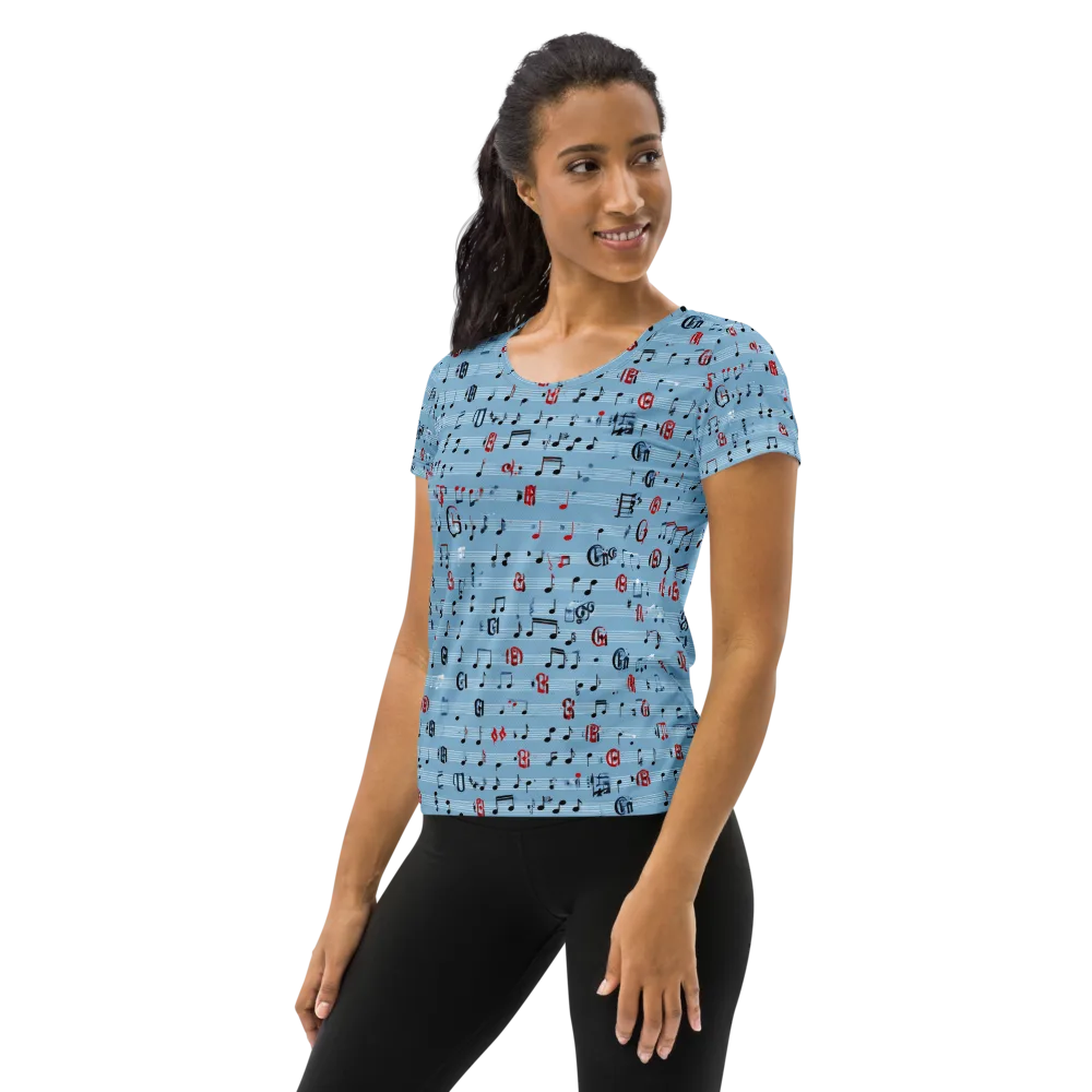 Blue Note Ballet on Women's Athletic T-Shirt — Left