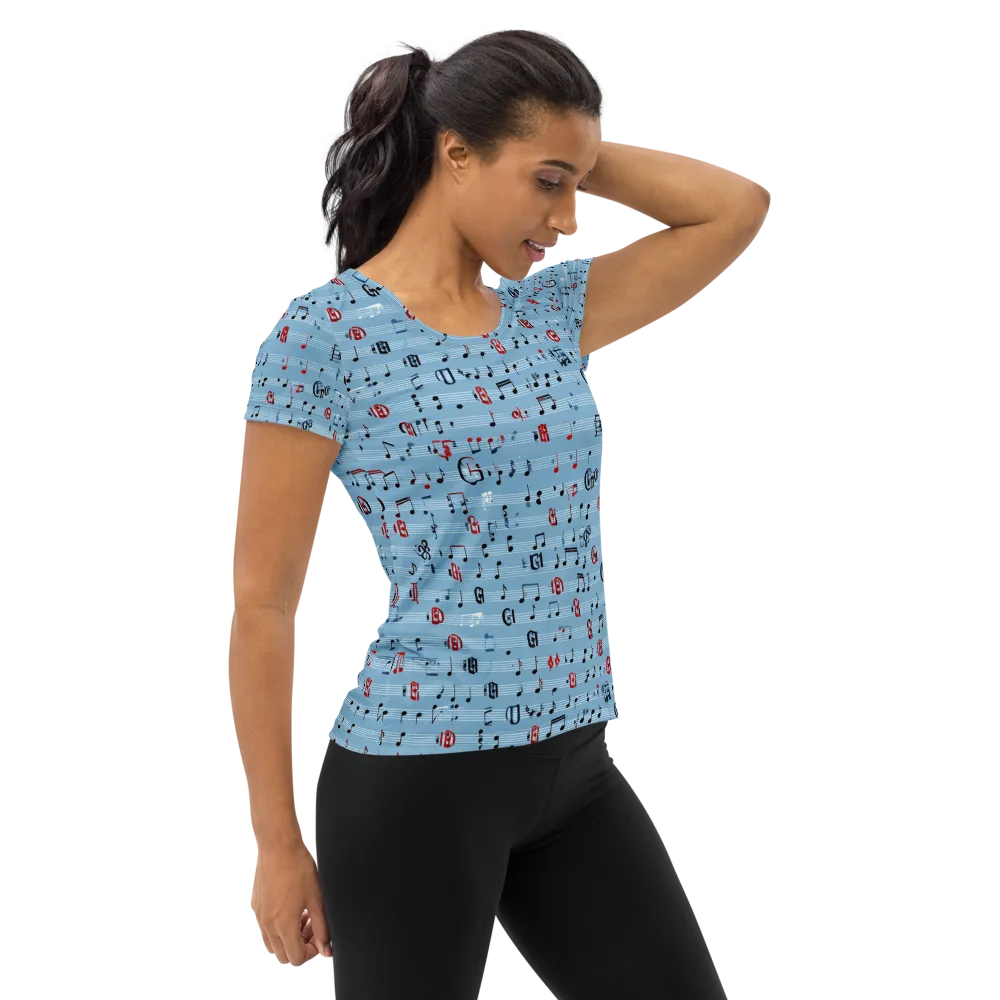 Blue Note Ballet on Women's Athletic T-Shirt — Right