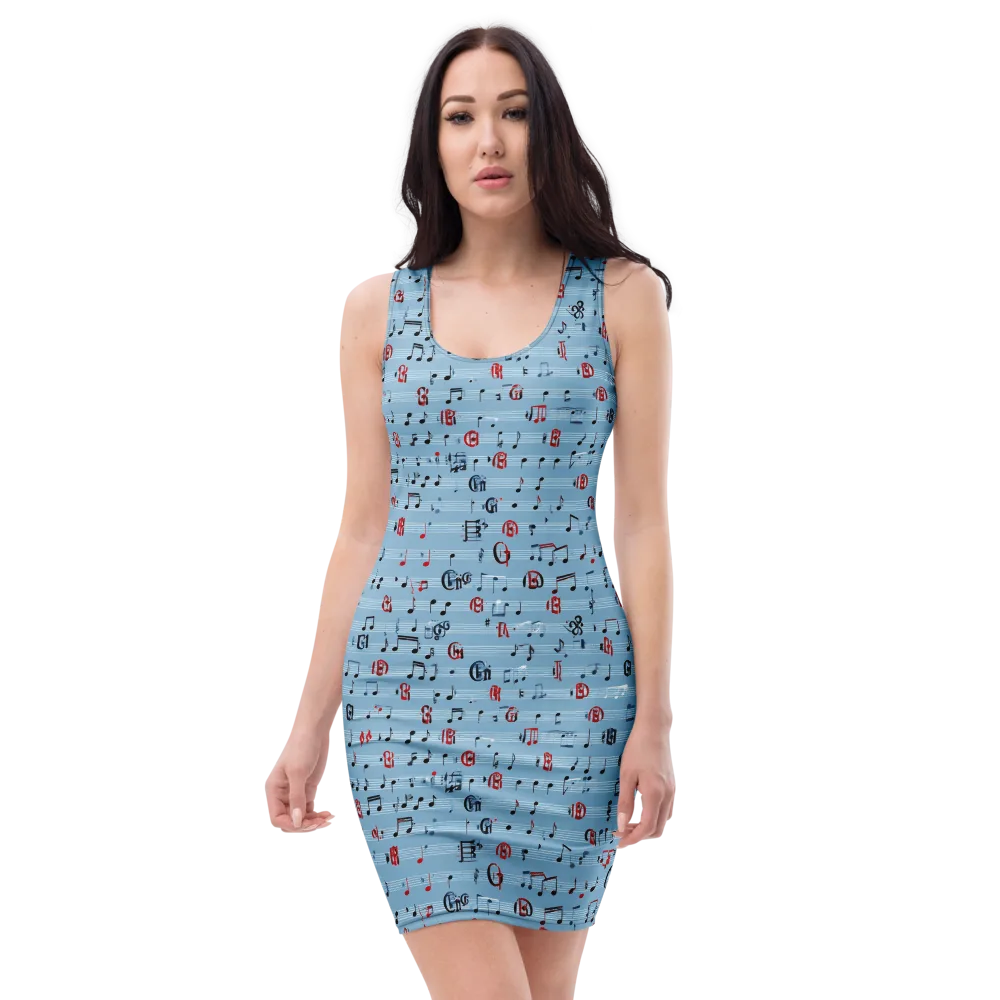 Blue Note Ballet on Bodycon Dress — Front