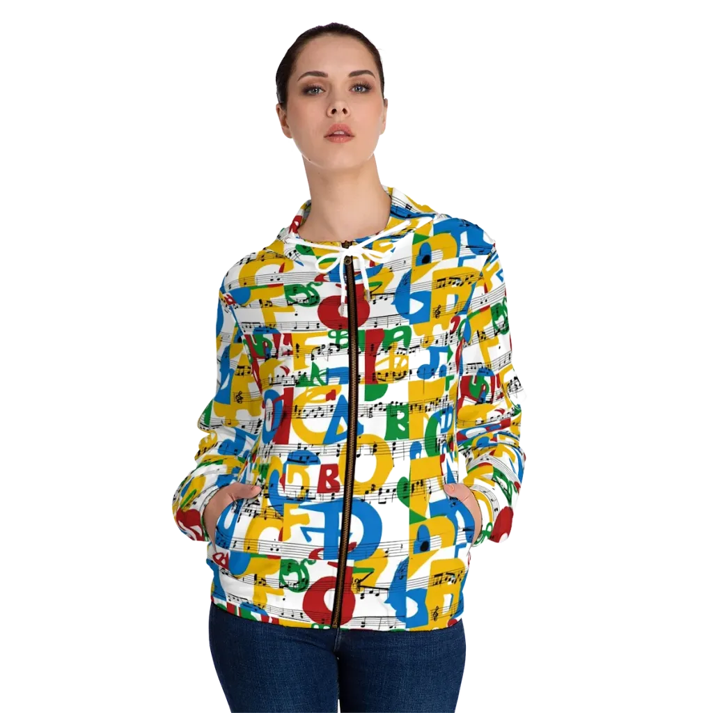 Chromatic Crescendo on Women's Full-Zip Hoodie — Front On Person