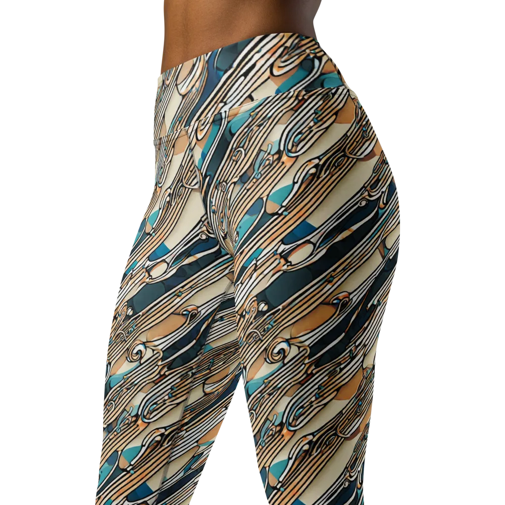 Cobalt Ribbons on Yoga Leggings — Left Front
