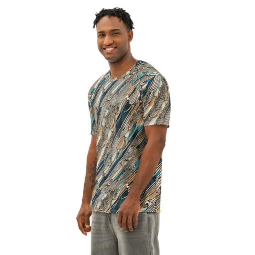 Cobalt Ribbons on a Men's Cotton Crew Neck T-Shirt