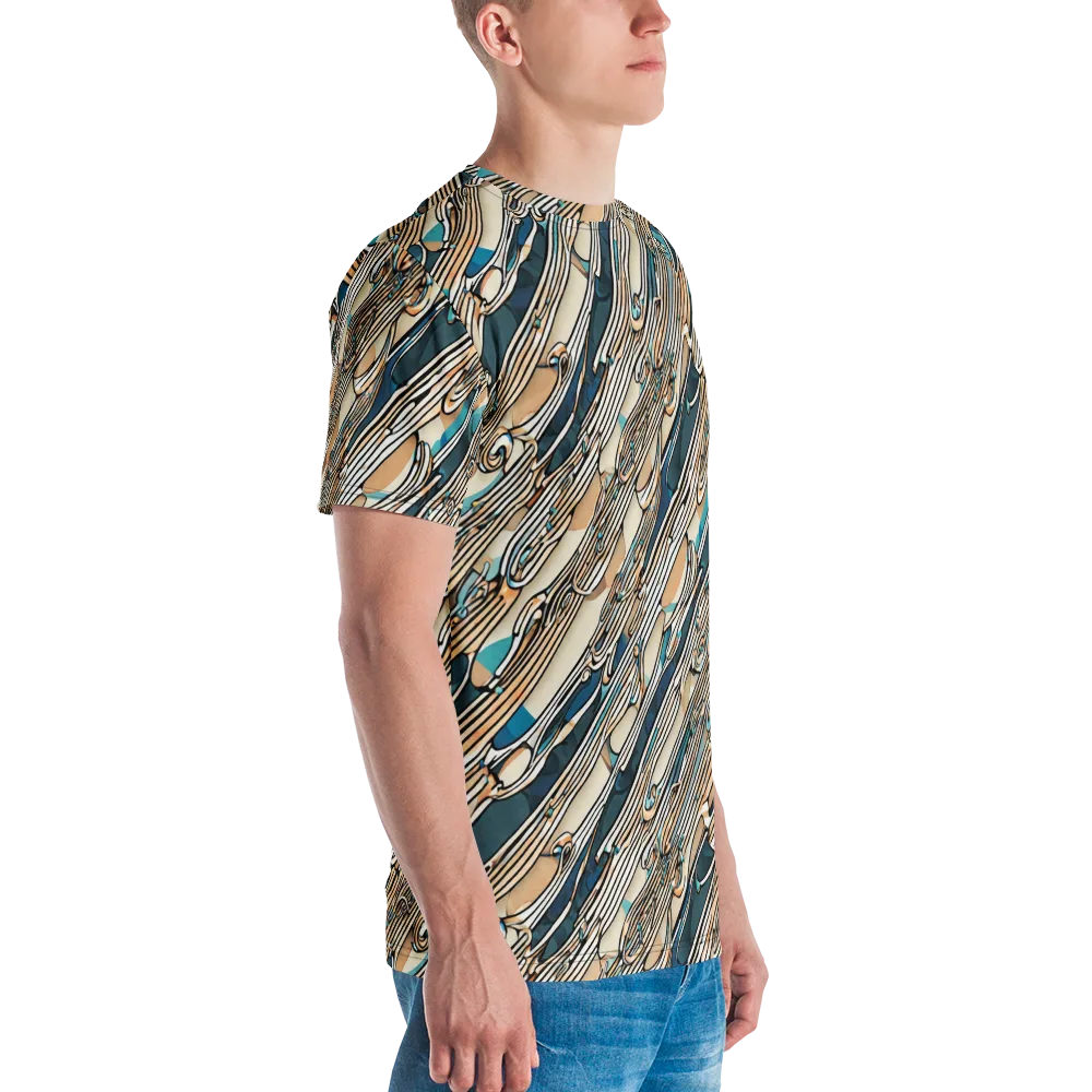 Cobalt Ribbons on Men's Crew Neck T-Shirt — Right
