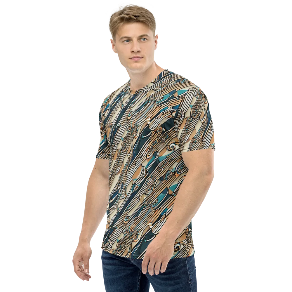 Cobalt Ribbons on Men's Crew Neck T-Shirt — Left