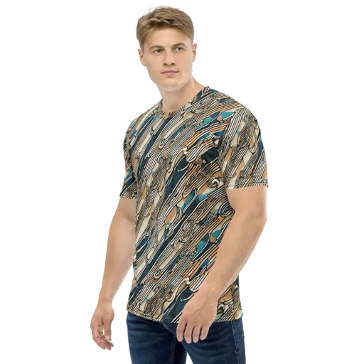 Cobalt Ribbons on a Men's Crew Neck T-Shirt