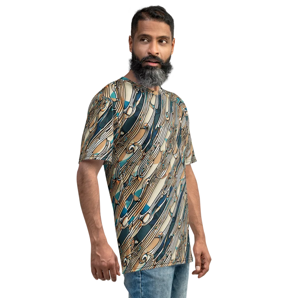 Cobalt Ribbons on Men's Crew Neck T-Shirt — Right
