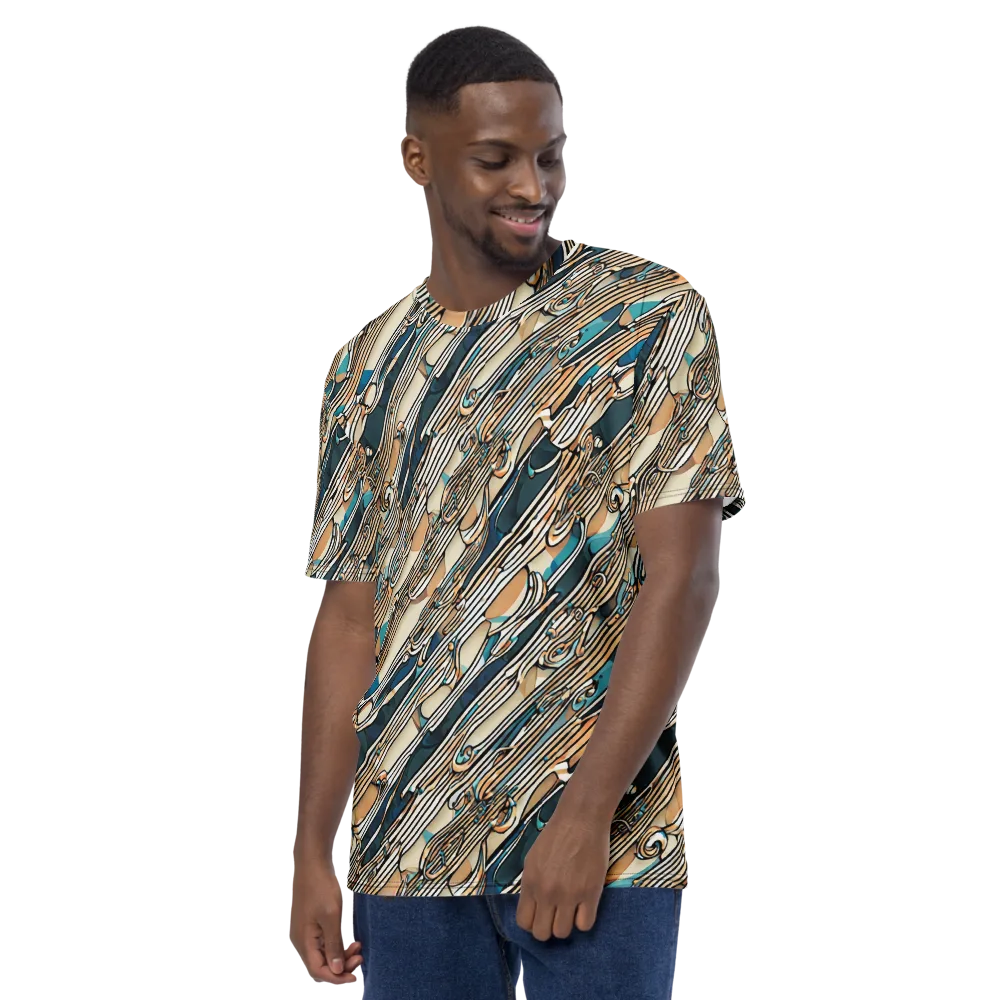 Cobalt Ribbons on Men's Crew Neck T-Shirt — Left