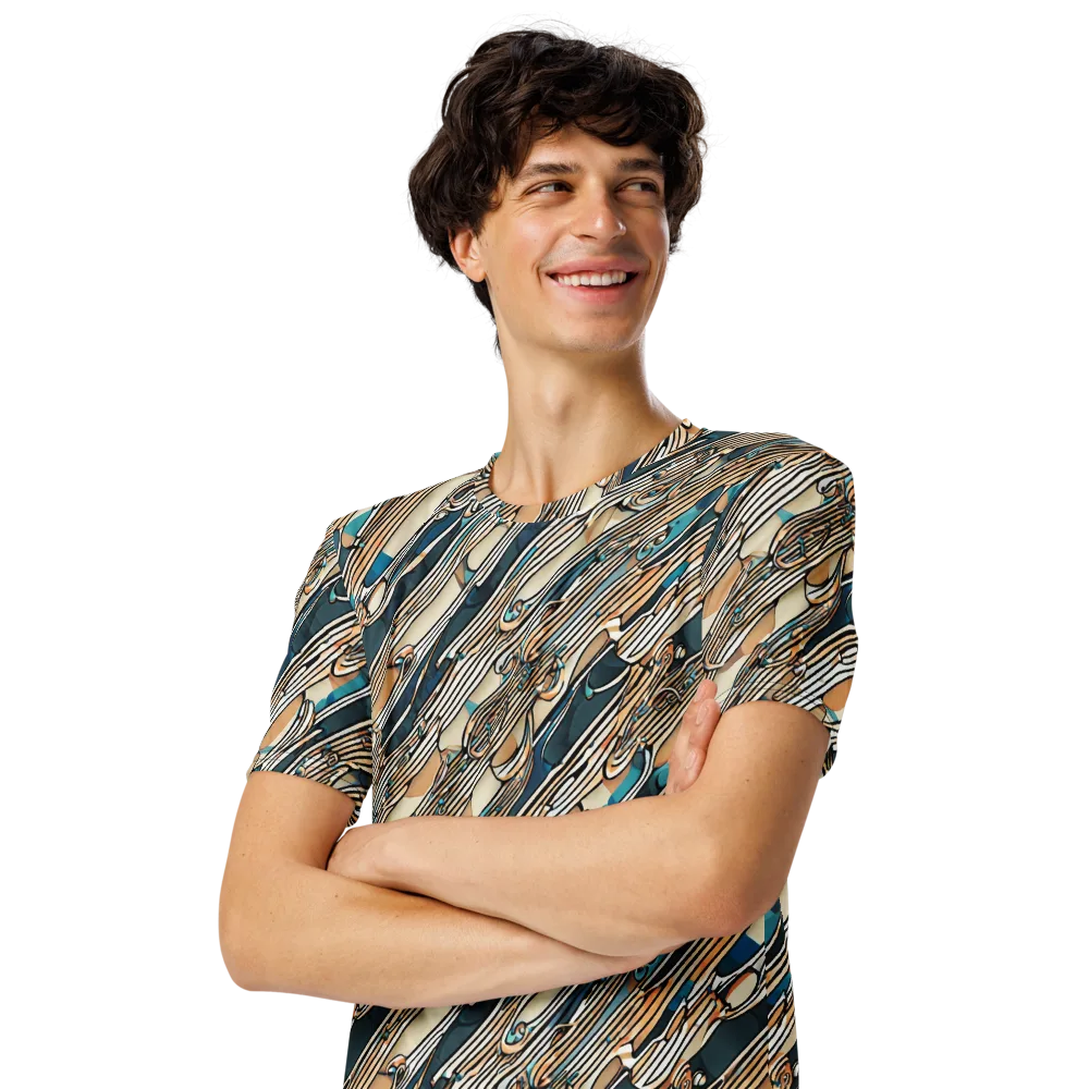 Cobalt Ribbons on Men's Crew Neck T-Shirt — Left Front