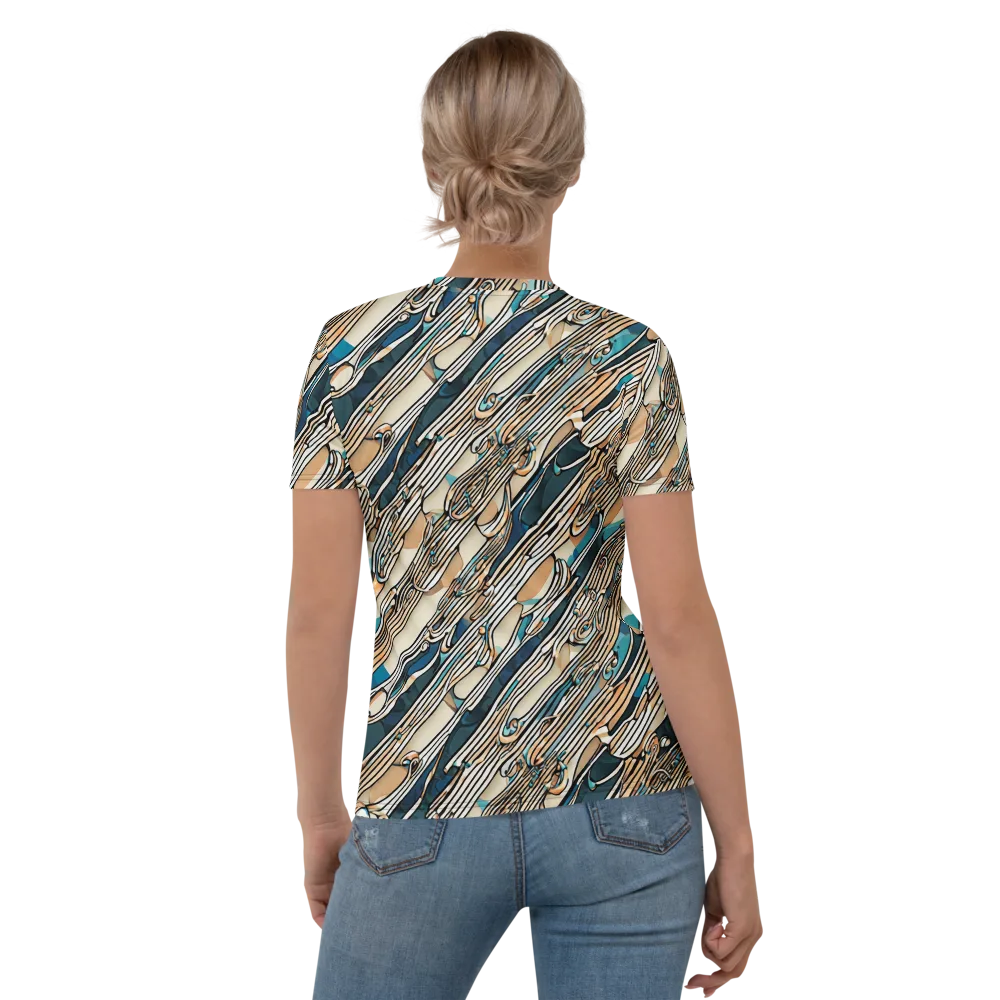 Cobalt Ribbons on Women's Crew Neck T-Shirt — Back