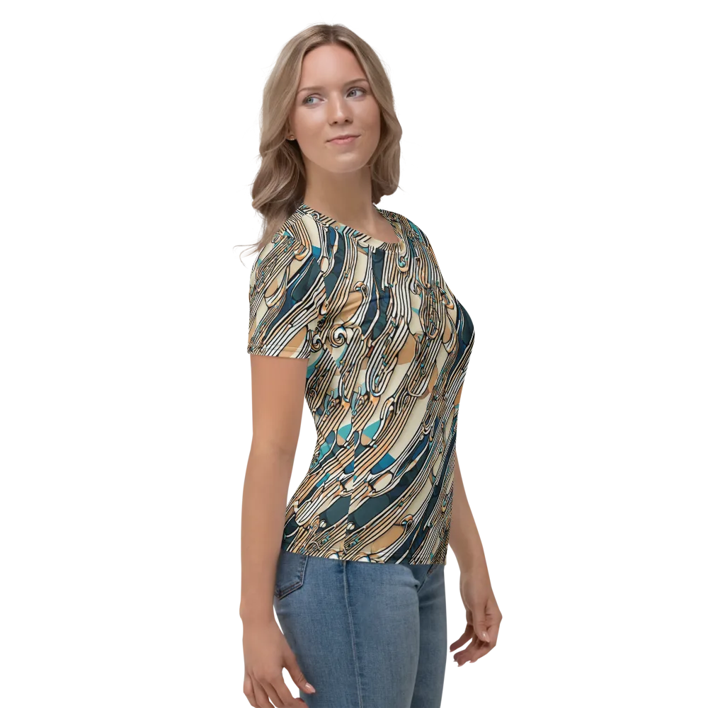 Cobalt Ribbons on Women's Crew Neck T-Shirt — Right