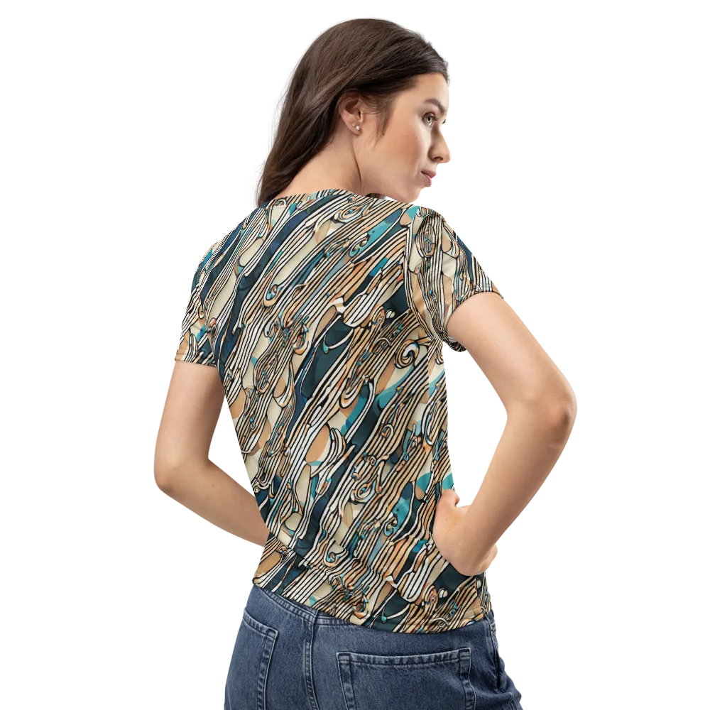 Cobalt Ribbons on Women's Crew Neck T-Shirt — Back