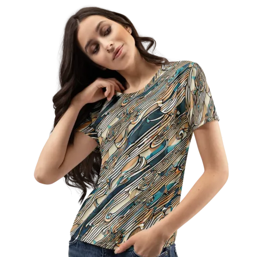 Cobalt Ribbons on a Women's Crew Neck T-Shirt