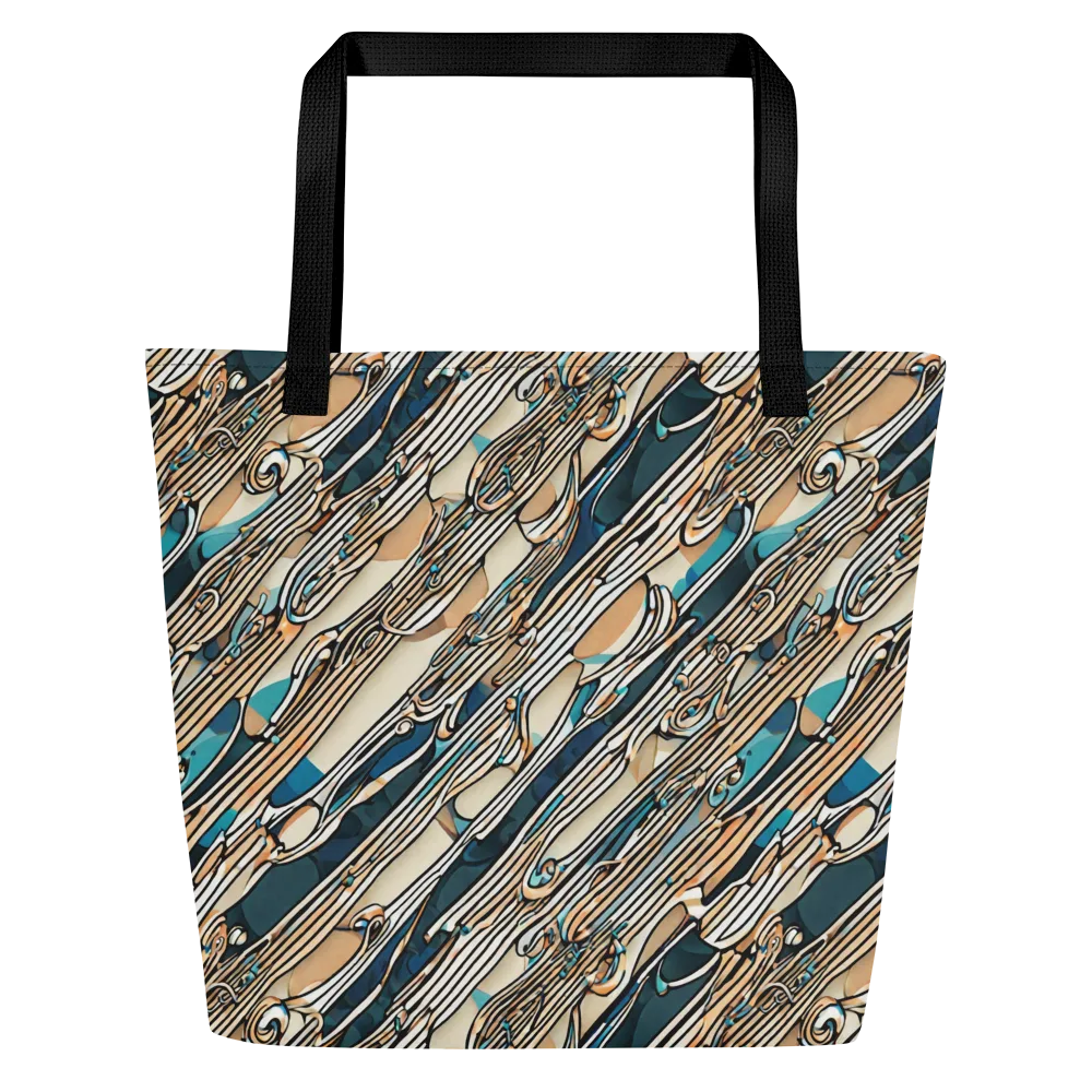 Cobalt Ribbons on Large Tote Bag W/ Pocket — Front