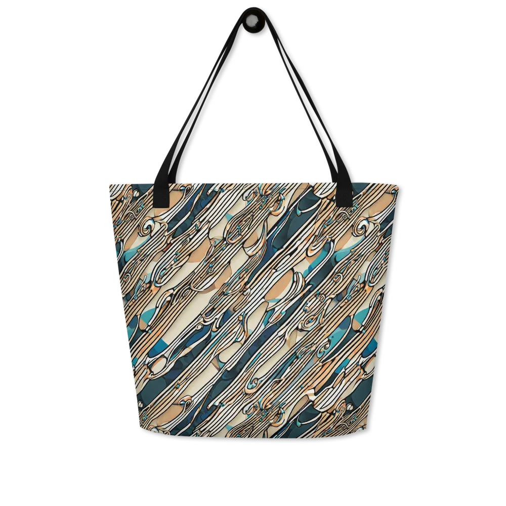 Cobalt Ribbons on Large Tote Bag W/ Pocket — Front