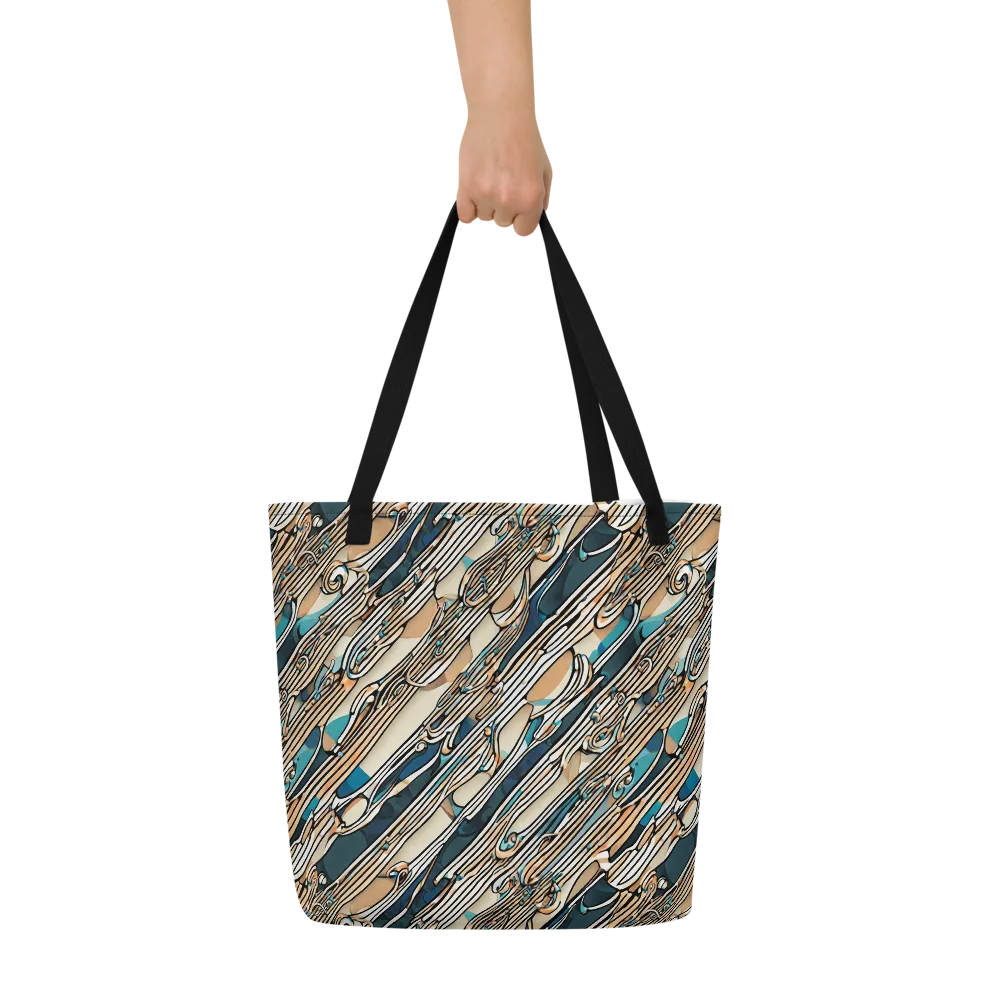 Cobalt Ribbons on Large Tote Bag W/ Pocket — Front