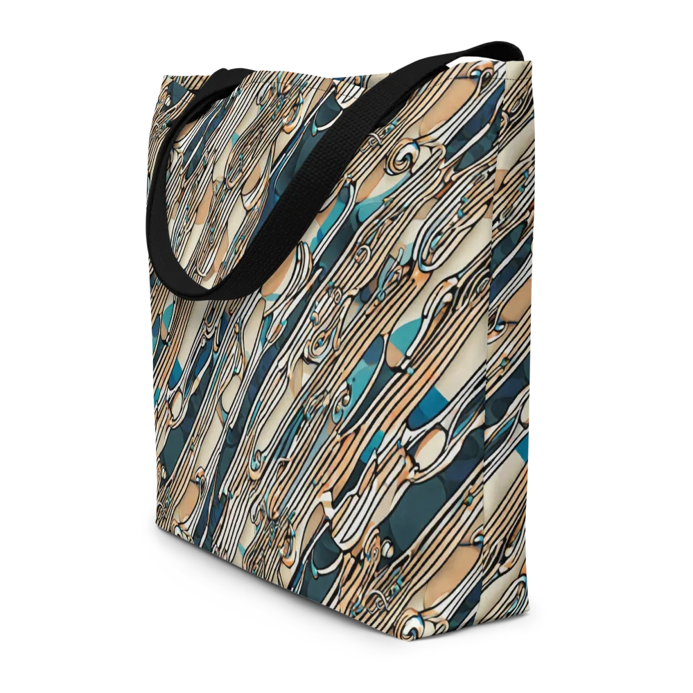 Cobalt Ribbons on Large Tote Bag W/ Pocket — Front