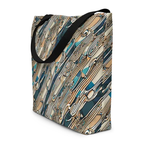 Cobalt Ribbons on a Large Tote Bag W/ Pocket