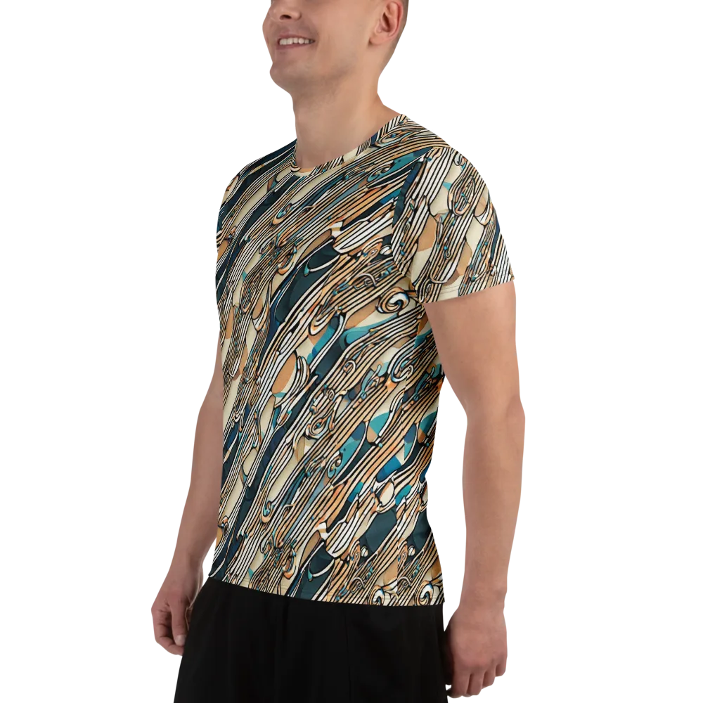 Cobalt Ribbons on Men's Athletic T-Shirt — Left