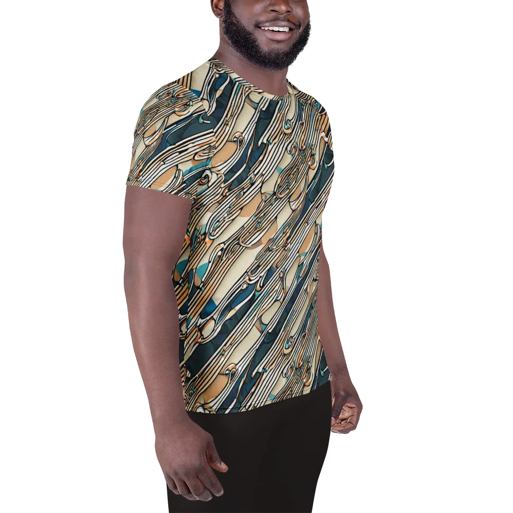 Cobalt Ribbons on Men's Athletic T-Shirt — Right