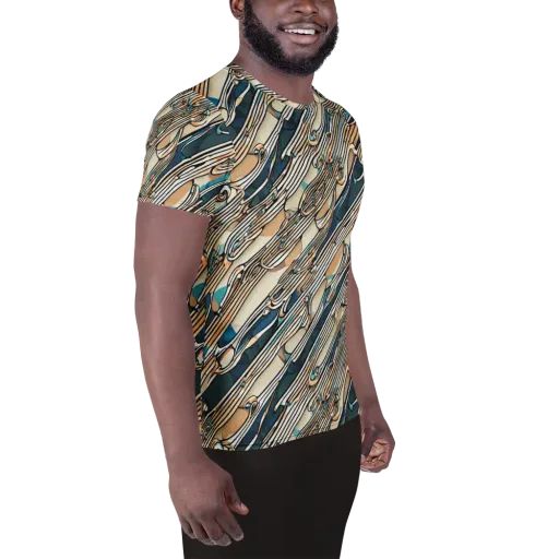 Cobalt Ribbons on a Men's Athletic T-Shirt