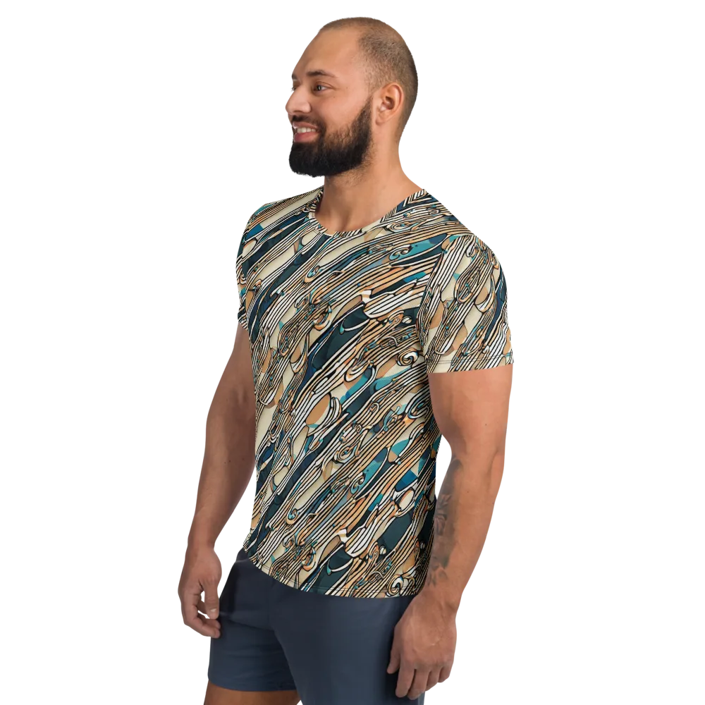 Cobalt Ribbons on Men's Athletic T-Shirt — Left