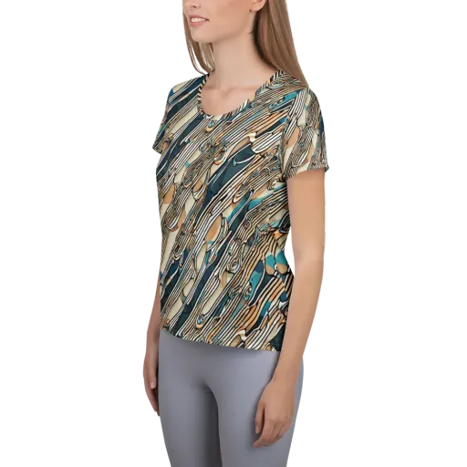 Cobalt Ribbons on a Women's Athletic T-Shirt