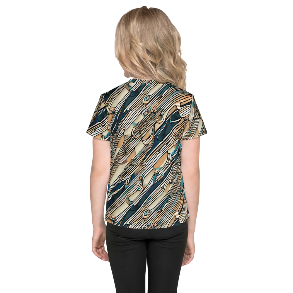 Cobalt Ribbons on Kids Crew Neck T-Shirt — Back