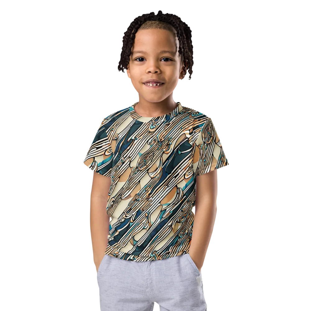 Cobalt Ribbons on Kids Crew Neck T-Shirt — Front